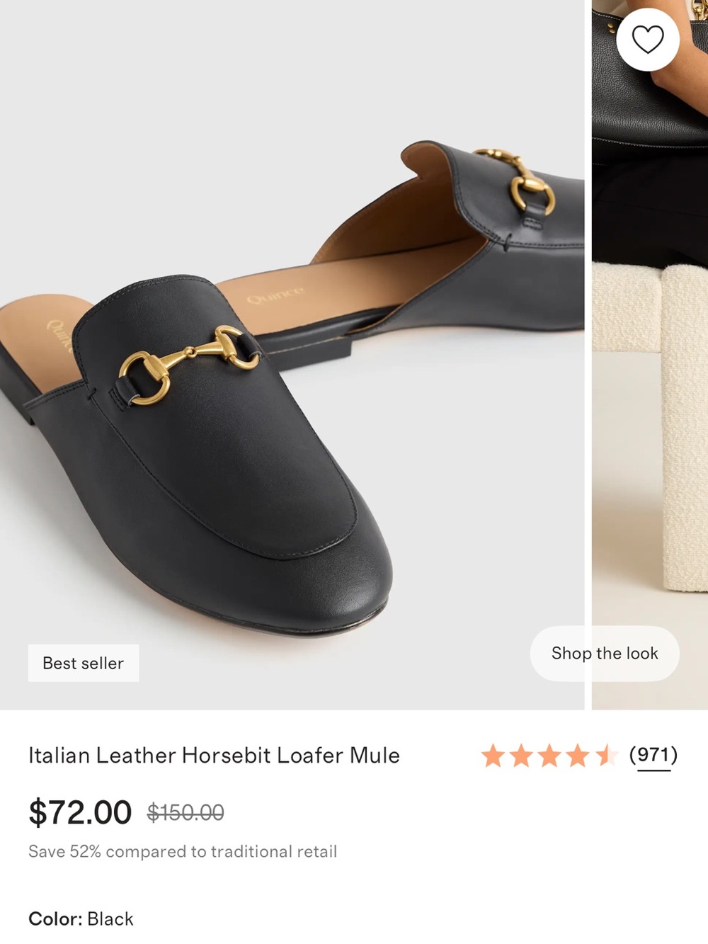 Quince Black Leather Slip-On Mules with Gold Horsebit - Picture 7 of 7